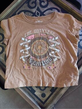 Hollister Women’s XS' Brown Graphic Tee - 'The Universe Is Calling'